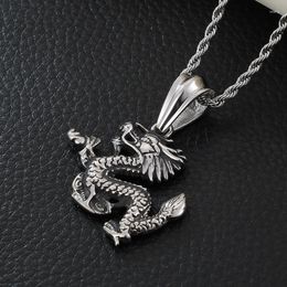 Pendant Necklaces Chinese Style Jewelry Zodiac Dragon Stainless Steel Men's Faucet Punk Fashion