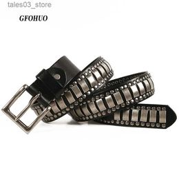 Belts % Genuine Leather Metal pin buckle men Belt Male Wide Cowhide Hiphop Rock Rivet belts for Men Ceinture Black Belt for Jeans Q231115