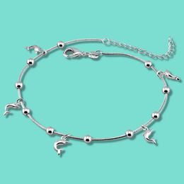 Anklets Women's 925 Sterling Silver Anklet Minimalist Dolphin Pendant Solid Silver Ankle Bracelet Femal 28cm Chain Summer Beach Jewellery 231115