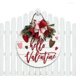 Decorative Flowers Valentines Welcome Sign Round Wooden Signs For Home Decor Door Decoration Day Wreath Create Atmosphere Red Heart