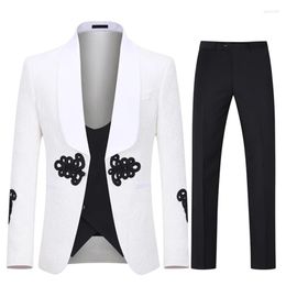 Men's Suits Floral Pattern Men For Wedding Groom Wear Tuxedos Slim Fit One Button Male Fashion Blazer 2 Pcs (Jacket Pants)