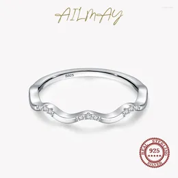 Cluster Rings Ailmay Real 925 Sterling Silver Simple Trendy Cubic Zirconia Wave Shape Stackable Finger Ring For Women Fine Female Jewelry