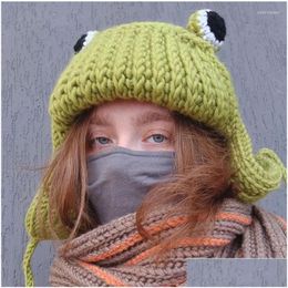 Berets Neutral Lei Feng Hats Handmade Woman Crochet Funny Frog Plover Hat Autumn And Winter Warm Windproof Ear Protection Dr Dhgarden Dhy5I