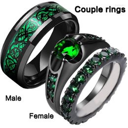 Cluster Rings Emerald Green Zircon Couple For Women Jewlery Bridal Sets Man Balck Wedding Bands Dragon Pattern Stainless Steel Ring