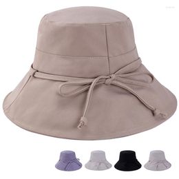 Berets Foldable Bucket Hats For Women Summer Beach Sun Outdoor Cotton Panama Fisherman Cap Female Solid Wide Brim Sunscreen Caps