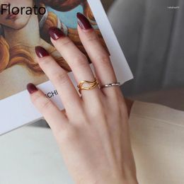 Cluster Rings Gold-Plated Silver 2023 Trendy Smooth Irregular Waves For Women Geometric Open Finger Ring Minimalist Jewelry Gift A45