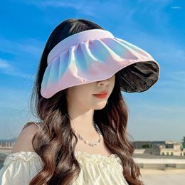 Wide Brim Hats Sun Women Gradient Colour Shell Cap Foldable Large Beach Hat Empty Top Visors Headband Hair Accessories