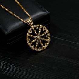 Chains Trendy 316L Stainless Steel Hollow Necklaces Gold Long Chain Cross Choker Jewelry For Men Women Bff Sun Wheel Pendant NecklaceChains