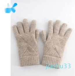 Printed Touch Screen Winter Women's Day System Five-finger Knitted Warm Riding Wool Gloves Thick