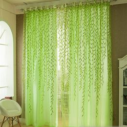 Curtain Elegant Modern Tulle Curtains For Living Room Bedroom Kitchen Green Leaf Sheer Window Drapes 230414