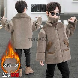 Jackets Children Casual Woolen Coat Fall Winter Boys Handsome Plush Velvet Heavy Outerwear Clothes Kids Splicing Pocket Trench Coat J231115