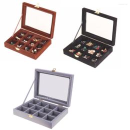 Jewelry Pouches 12 Grids Rings Cuff Links Earrings Box Case Display Storage Jewellery Organizer