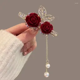 Hair Clips Red Velvet Clip Bow Side Duck Beak Chinese Style Bride Bridesmaid Wedding Dress Accessories