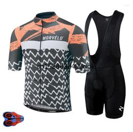 Racing Sets MORVELO Quality Men's Cycling Jersey And Bib Shorts Summer Short Sleeve Pro Aero Mesh Set With Italy 9d Gel Pad