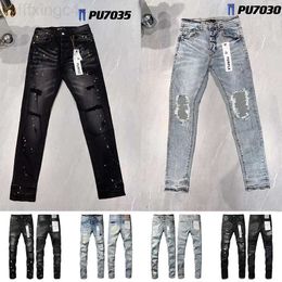 Jeans da uomo firmati da donna viola da uomo Jeans strappati effetto consumato Denim Cargo per uomo Donna Pantaloni neri da uomo alla moda