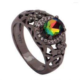 Wedding Rings Vintage Black Promise Flower Design Fashion Jewelry Gift Princess Czech Finger Engagement For Women