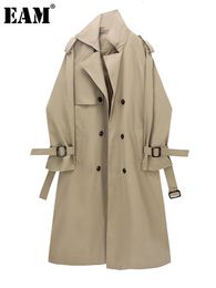 여자 트렌치 코트 eam 여성 카키 크기 큰 크기 긴 트렌치 라펠 긴 슬리브 느슨한 wittreaker 패션 스프링 가을 1df2124 231114
