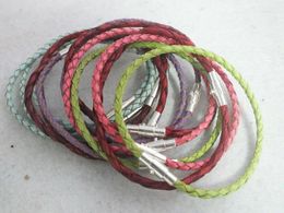 Charm Bracelets 300pcs/lot 3mm 20cm Mixed Colour Leather Cord With Magnetic Clasp Gunine Real Bracelet For Jewellery A-3285