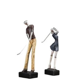 Decorative Objects Figurines Golf Couple Crafts Abstract Character Statue Desk Decoration Silver Lovers Figures Resin Sculpture Ornaments Decor 231115