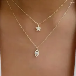 Pendant Necklaces Fashion Boho Gold Color Full Crystal Five-pointed Star Eye Choker Necklace For Women Vintage Multilevel Collar Jewelry