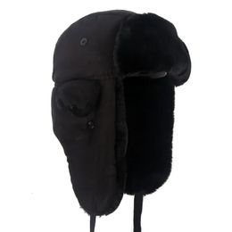 Trapper Hats Ushanka earflap hats Warm Winter Black Bomber Hat Men Faux Fur russian style gorros de aviador 231115