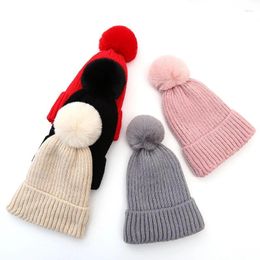 Berets Solid Colour Knitting Thickening Keep Warm Pompom Hat Winter Women Elasticity Korean Version Knitted Beanie