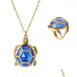 Pendant Necklaces Csxjd Luxury Fashion Necklace High Quality Copper Blue Gem Can Be Opened Tortoise Long Drop Delivery Jewelr Dhgarden Dhd2E