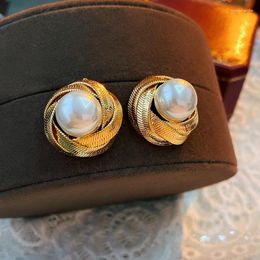 Stud Earrings Statement Fashion Metallic Twist Big Button Pearl For Women Personality Jewelry Wholesale