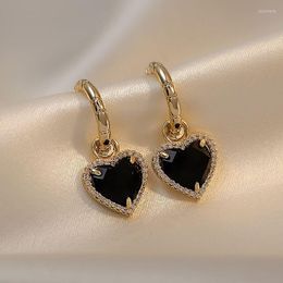 Dangle Earrings Fashion Korean Crystal Black Heart Pendant Drop For Woman Jewellery