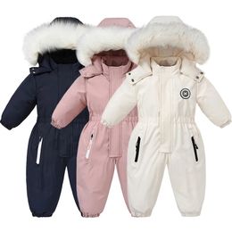 Jackets Russian Baby Ski Suit Winter Thicken Jumpsuit Plus Velvet Warm Boys Overalls Coat for Girl Waterproof Children Clothing Set 231115