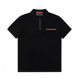 Designer Mens T-shirt Zipper Polo Lapel Cotton Shirt Womens Casual Loose Classic Black and Red Card Short Sleeve E6a8#