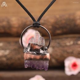 Chains Natural Amethysts Quartz Geode Antique Charms Pendant Necklace Women Healing Gmestones Beads Leather Jewelry Dropship