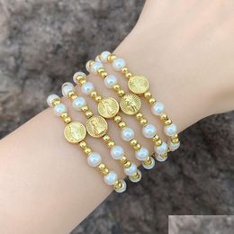 Beaded Voleaf White Pearl Beaded Chain Virgin Mary Bracelets For Women Crystal Cz Gold Plated Jewelry Gifts Vbr149 Drop Delivery Jewel Dh4L9