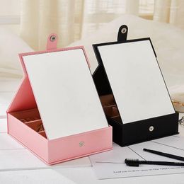 Jewelry Pouches Korean Multifunctional Makeup Mirror Packaging Box Package Desk Cosmetics Case PU Solid Color Beauty Organizer Container