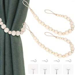 Curtain 2pcs Boho Wooden Bead Tiebacks - Elegant Window Treatment Ties With Hooks For Bedroom And Living Room Home Decor