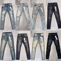 Men's Jeans jeans Designer Mens Purple Ripped Straight Regular Jeans Denim Tears Washed Old Long black jeans stacked jeans