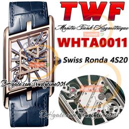 TWF tw0011 Swiss Ronda 4S20 Quartz Mens Watch Montre Asymetrique Unisex Watch Rose Gold Case Skeleton Dial Blue Leather Strap Super Edition trustytime001Watches