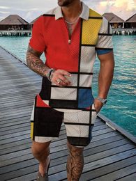 Mens Tracksuits summer Polo shirt and Shorts 2piece brand casual zipper lapel Tshirt short sleeved track mens Jogger 230414