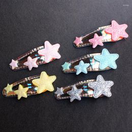 Hair Accessories 20pcs/lot Lovely BB Stars Glitter Felt Clips Cute Girls Shinning Three Star Hairpins With Apple Charms Kids Clip Head