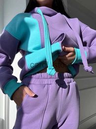 Women's Two Piece Pants Casual Hooded Sweatshirt Women Suit Spliced Long Sleeve Pullover Female 2 Piece Sets 2022 Elastic Waist Jogging Pants Lady Set J231115