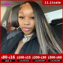Synthetic Wigs Ali Coco HD 13x4 13x6 Lace Front Wig Hanging Ear Hair Blonde Colored PrePlucked Highlight Human 231115