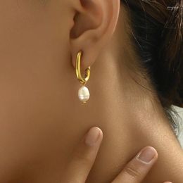 Hoop Earrings Minar Dainty Irregular Freshwater Pearl For Women Wholesale 14K Real Gold Plated Brass Pendant Earring