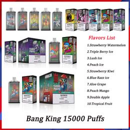 Bang King 15000 15K Puffs Disposable Vape Pen E Cigarettes 25ml Prefilled Pod 650mah Rechargeable Battery 0/2/3/5% 10 Flavours VS Puffs 15K