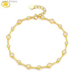 Chain Natural Genuine Opal Sterling Silver Yellow Gold Plated Bracelets 1.2 Carats Cabochon Gemstone Women ic Luxury Style GiftsL231115