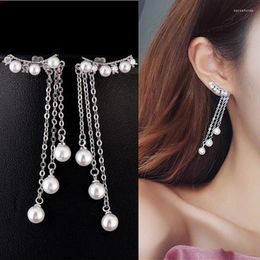 Stud Earrings Fashion Temperament Silver Plated Long Tassel Earring Female Imitation Pearl Personality Jewellery Brincos Gifts