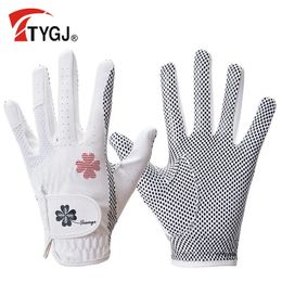 Sports Gloves TTYGJ Golf Women's Gloves PU Leather Left and Right Hand 1 Pair of Breathable Silicone Particles Anti-slip Gloves 231115