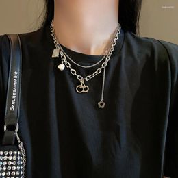 Pendant Necklaces Korean Necklace Fashion Jewellery Simulation Pearl Cherry Flower Double Tassel Clavicle Chain Women Wholesale