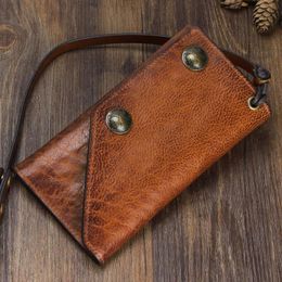 gUMST Handmade Retro Leather Long maiar wallet with Multi-Function Suede for Men and Women - Anti-Theft Clutch Bag with Chain and Multicard Posit