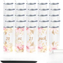 20oz Sublimation Straight Tumblers 25pack Stainless Steel Blanks Double Wall Insulated Car Mugs with Straw Lid 1115