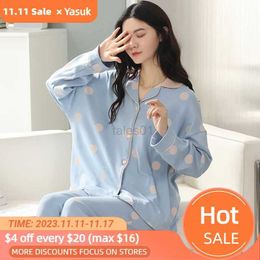 Women's Sleep Lounge Yasuk Spring Autuum Fashion Women's Casual Sleepwear Homewear Dot Print Lovely Sweet Pyjamas With Pants Soft Cotton zln231115